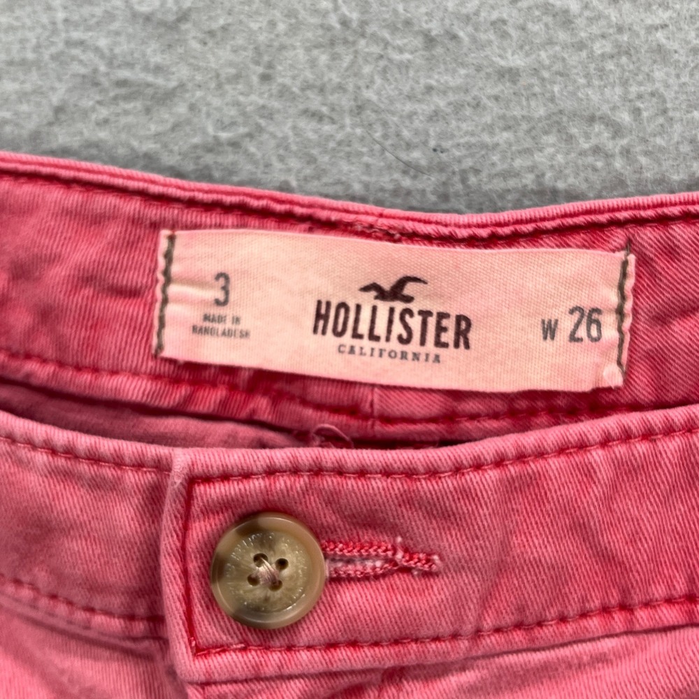Hollister Chino Shorts Women 3 26 Pink Salmon Low Rise Stretch Casual Preppy Y2K - Picture 6 of 8